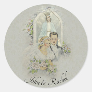 Bruiloft bruid bruidegom Maria Rozen religieus Ronde Sticker