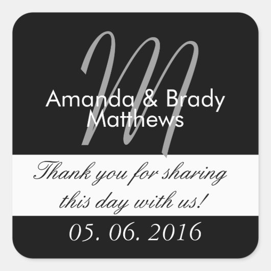 Bruiloft bruid bruidegom Monogram M Favor Sticker (Voorkant)