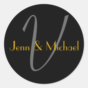 Bruiloft bruid bruidegom namen Monogram V gouden z Ronde Sticker