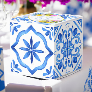 Bruiloft bruidsfeest favors blauwe tegels citroene bedankdoosjes