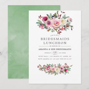 Bruiloft bruidsmeisjes lunch floral uitnodiging in