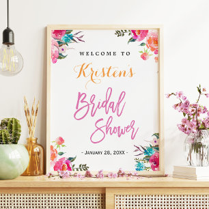 Bruiloft Bruidssalon Bord Modern Waterverf Bloem Poster