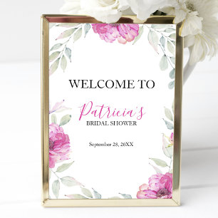 Bruiloft Bruidsshower Welkomstbord Roze Waterverf Poster