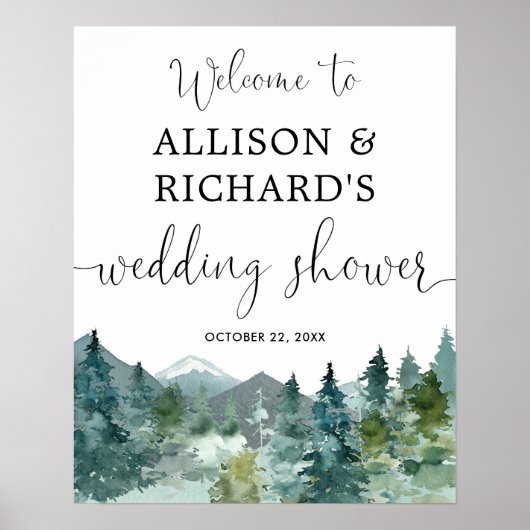 Bruiloft bruidsshowers welkomstbord in bergachtige poster (Voorkant)
