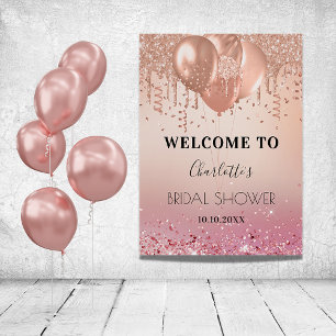 Bruiloft bruidsuitnodiging roze roos gouden glitte poster