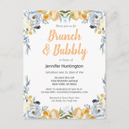 Bruiloft Brunch & Bubbels Bruidsuitnodiging Bloem  Briefkaart (Voorkant)