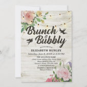 Bruiloft brunch & bubbels met bloem slingerlampjes kaart (Voorkant)