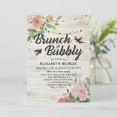 Bruiloft brunch & bubbels met bloem slingerlampjes kaart (Staand voorkant)