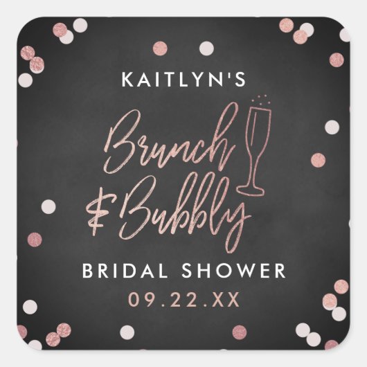 Bruiloft Brunch & Bubbly Confetti Bruidsfeest Vierkante Sticker (Voorkant)