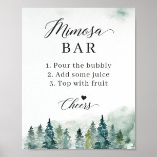 Bruiloft Brunch Mimosa Bar Bord Winter Dennenbomen Poster