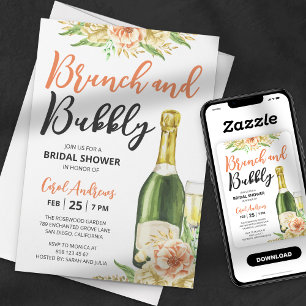 Bruiloft Brunch & Mousserende Wijn Waterverf Bloem Kaart