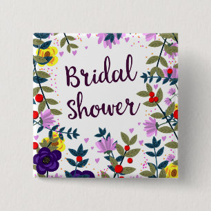 Bruiloft Brunch Oude Bloemen Vierkante Button 5,1 Cm