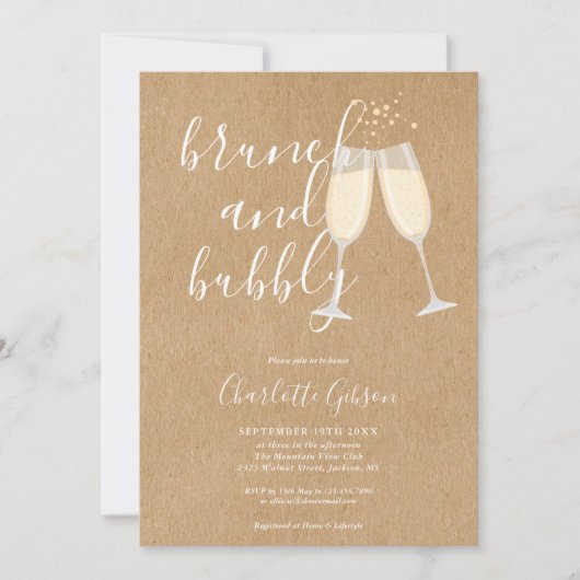 Bruiloft Bubbels Script Bruiloftsfeest Rustic Kraf Kaart (Voorkant)