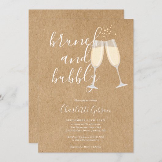 Bruiloft Bubbels Script Bruiloftsfeest Rustic Kraf Kaart (Voorkant / Achterkant)