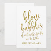 Bruiloft 'Bubbles Send Off Gold' Betaalbaar Bord Kaart (Voorkant / Achterkant)