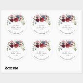 Bruiloft Burgundy Rustieke Bloem Schrift Ronde Sticker (Vel)