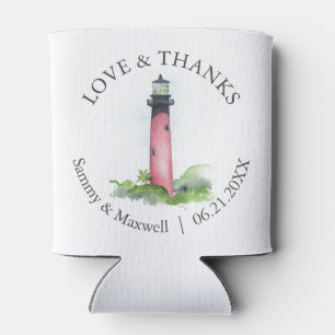 Bruiloft cadeau strand aquarel vuurtoren blikjeskoeler