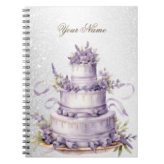 Bruiloft Cake Lavendel Bloemen Elegant Notitieboek