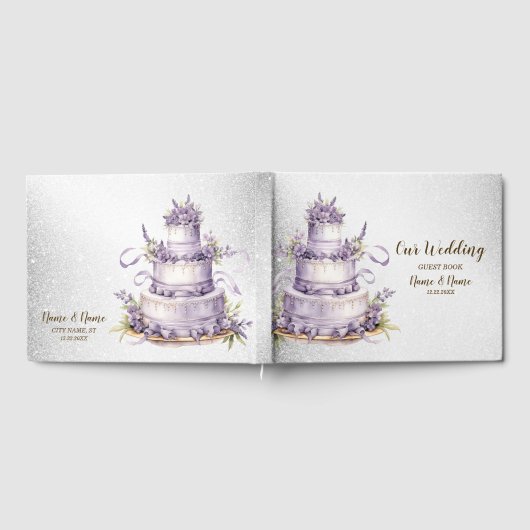 Bruiloft Cake Lavendel Bloemen Waterverf Gastenboek (Volledig)