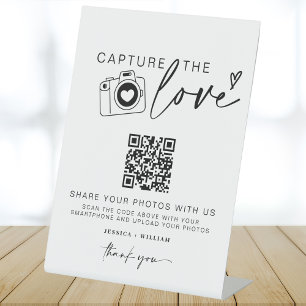 Bruiloft Capture The Love QR-code voor het delen Reclamebord Met Voetstuk