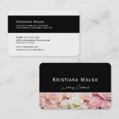 Bruiloft Celebrant zwart met roze bloemen Visitekaartje (Voorkant / Achterkant)