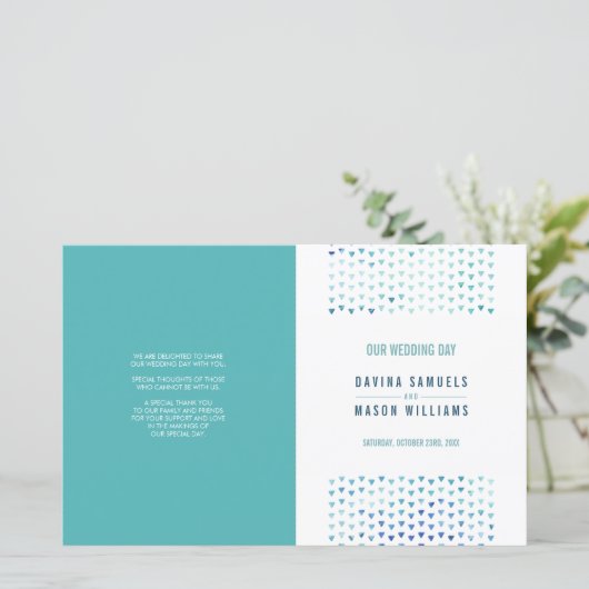 BRUILOFT CEREMONIE PROGRAMMA boho patroon blauw (Staand voorkant)