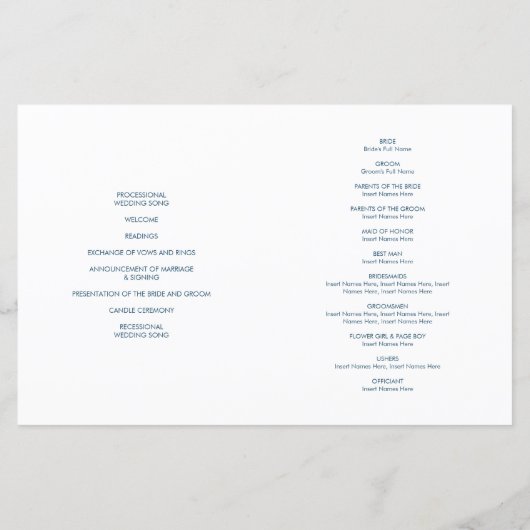 BRUILOFT CEREMONIE PROGRAMMA boho patroon blauw (Achterkant)