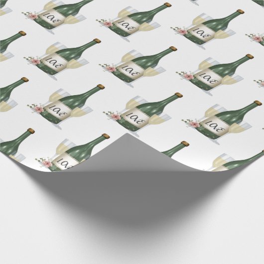 Bruiloft Champagne fles op wit Cadeaupapier (Hoek)