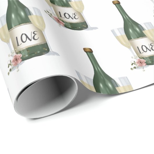 Bruiloft Champagne fles op wit Cadeaupapier (Rol Hoek)