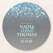Bruiloft champagne grijs blauw papier onderzetters (Voorkant)