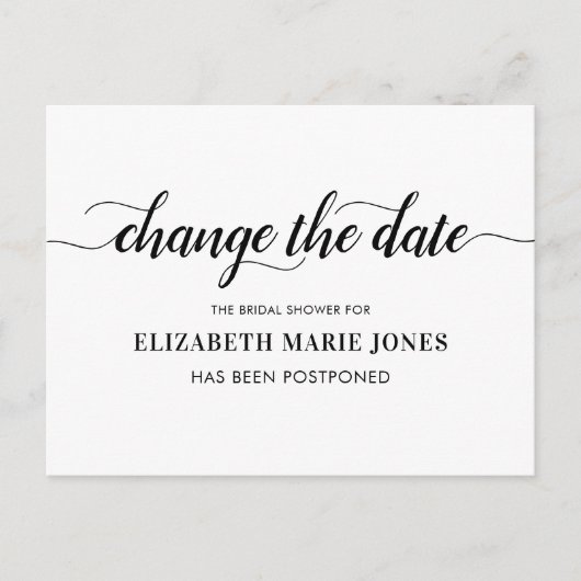 Bruiloft Change Datum Elegante Typografie Aankondigingskaart (Voorkant)