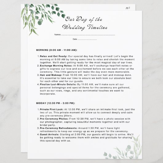 Bruiloft Checklists - Dag van de Bruiloft Planner (Voorkant / Achterkant)