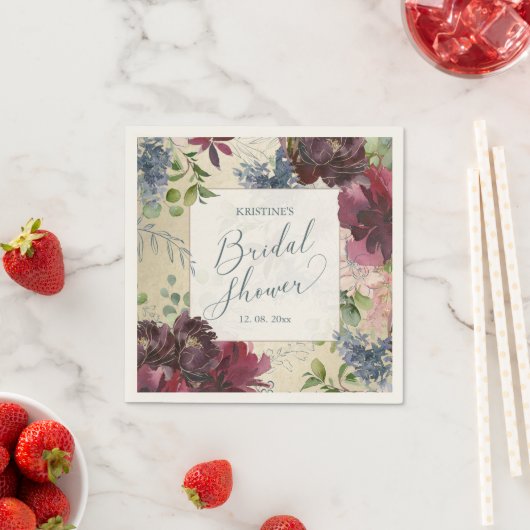 Bruiloft Chic Marsala Bloem Waterverf Goud Servet (Insitu)