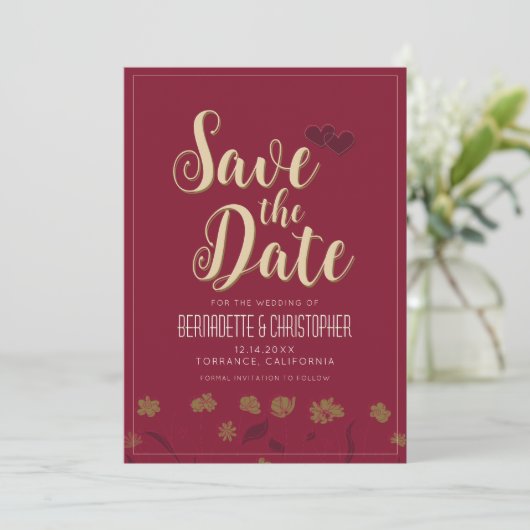Bruiloft Chique Modern Elegant Eenvoudige Rode Wij Save The Date (Staand voorkant)