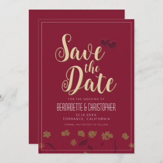 Bruiloft Chique Modern Elegant Eenvoudige Rode Wij Save The Date (Voorkant / Achterkant)