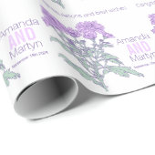 Bruiloft chrysant paarse naam datum wrap cadeaupapier (Rol Hoek)