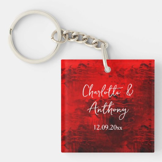 Bruiloft Creatief Abstract Kunstwerk Rood Sleutelhanger (voorkant)
