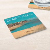 Bruiloft Creatief Dorp Zee Sky Impressionist Vierkante Kartonnen Onderzetter (Schuin)