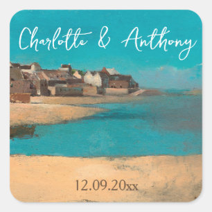 Bruiloft Creatief Dorp Zee Sky Impressionist Vierkante Sticker