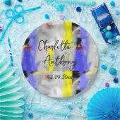 Bruiloft Creatieve Abstracte Kunst Blauw Geel Wit Papieren Bordje (Feest)