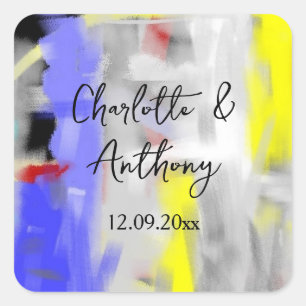 Bruiloft Creatieve Abstracte Kunst Blauw Geel Wit Vierkante Sticker