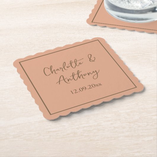 Bruiloft Creatieve Kalligrafie Namen Datum Kartonnen Onderzetters (Gebogen)