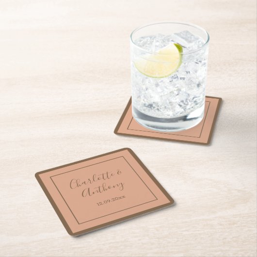 Bruiloft Creatieve Kalligrafie Namen Datum Vierkante Kartonnen Onderzetter (Insitu)