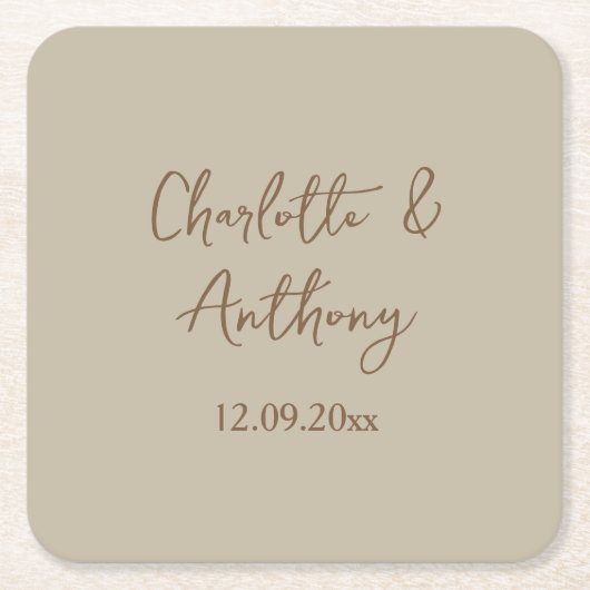 Bruiloft Creatieve Kalligrafie Namen Datum Vierkante Kartonnen Onderzetter (Voorkant)