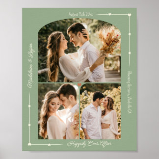 Bruiloft Custom Foto Collage Moderne Sage Harten Poster
