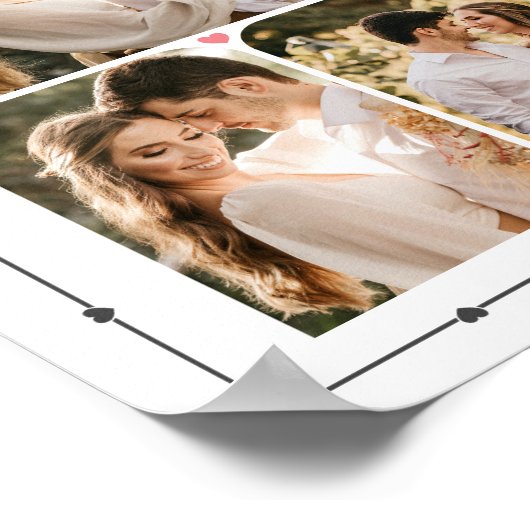 Bruiloft Custom Fotocollage Moderne Grijze Harten Poster (Hoek)