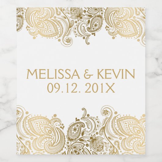 Bruiloft Dag Ontwerp Gouden Kant Sjabloon Wijn Etiket (Enkel label)