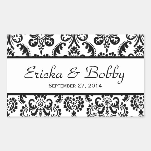 Bruiloft Damast Zwart-wit V02 Rechthoekige Sticker (Voorkant)