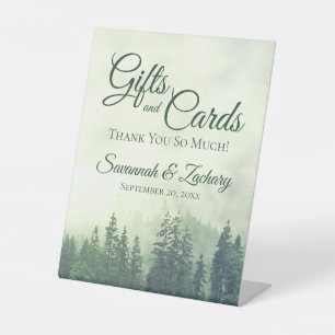 Bruiloft Dank je wel Mistige Groene Dennen Huwelij Reclamebord Met Voetstuk