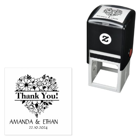 Bruiloft Dank u Bloemen Hart Thema Zelfinktende Stempel (In situ)
